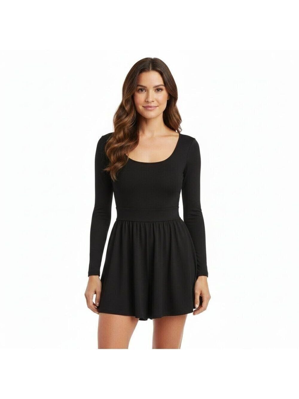 #14 Kali Fashion Black Long Sleeve Skater Dress Fit & Flare Mini XS NWT 0286